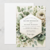Sage Green Misted Flora Wedding Kaart (Voorkant / Achterkant)