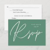 Sage Green MOD Calligraphy w Meal RSVP Card (Voorkant / Achterkant)