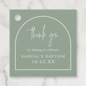 Sage Green Modern Arch Minimalist Baptisme Square Bedankjes Labels (Voorkant)