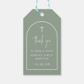 Sage Green Modern Arch Script Minimalist Baptisme Cadeaulabel (Voorkant)