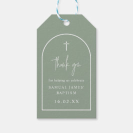 Sage Green Modern Arch Script Minimalist Baptisme Cadeaulabel