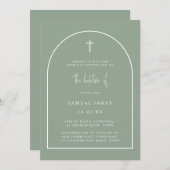 Sage Green Modern Arch Script Minimalist Baptisme Kaart (Voorkant / Achterkant)