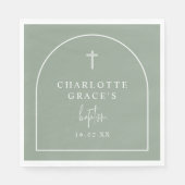 Sage Green Modern Arch Script Minimalist Baptisme Servet (Voorkant)