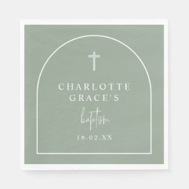 Sage Green Modern Arch Script Minimalist Baptisme Servet