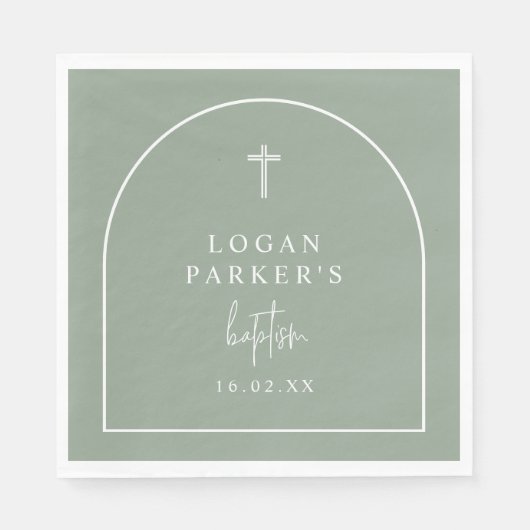Sage Green Modern Arch Script Minimalistische doop Servet (Voorkant)