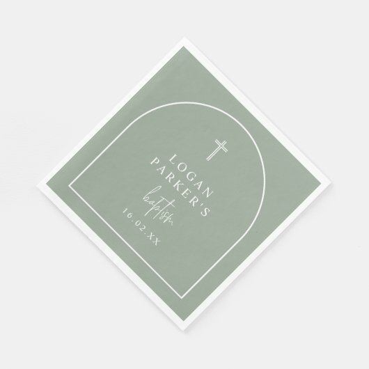 Sage Green Modern Arch Script Minimalistische doop Servet (Hoek)