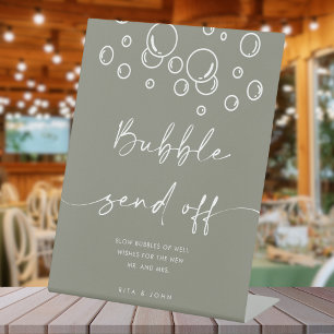 Sage Green Modern barsten met liefde Bubble Sign Reclamebord Met Voetstuk