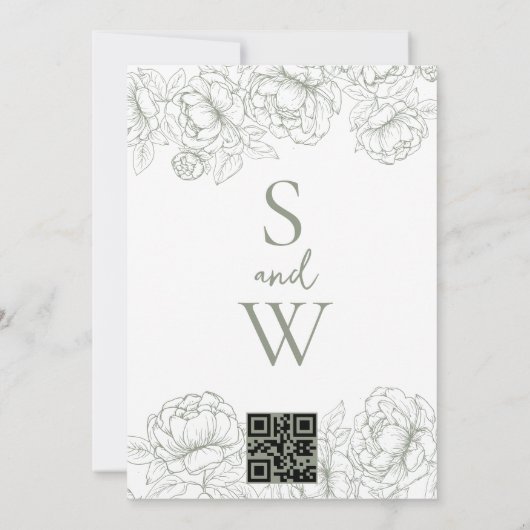 Sage Green Modern Boho Floral Minimalist Wedding Kaart (Achterkant)