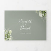 Sage Green Modern Botanical Greenery Photo Wedding Drieluik Uitnodiging (Cover)