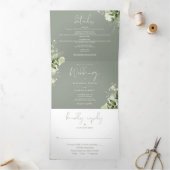 Sage Green Modern Botanical Greenery Photo Wedding Drieluik Uitnodiging (Binnen)