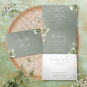 Sage Green Modern Botanical Greenery Photo Wedding Drieluik Uitnodiging