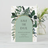 Sage Green, Modern Botanisch Groen QR-code Save The Date (Staand voorkant)