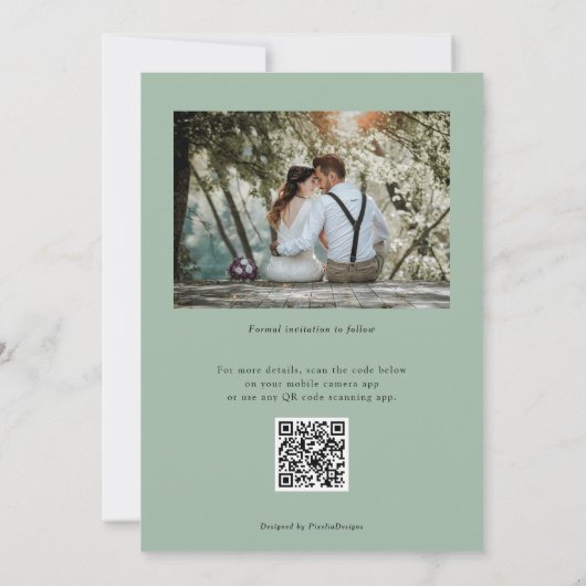 Sage Green, Modern Botanisch Groen QR-code Save The Date (Achterkant)