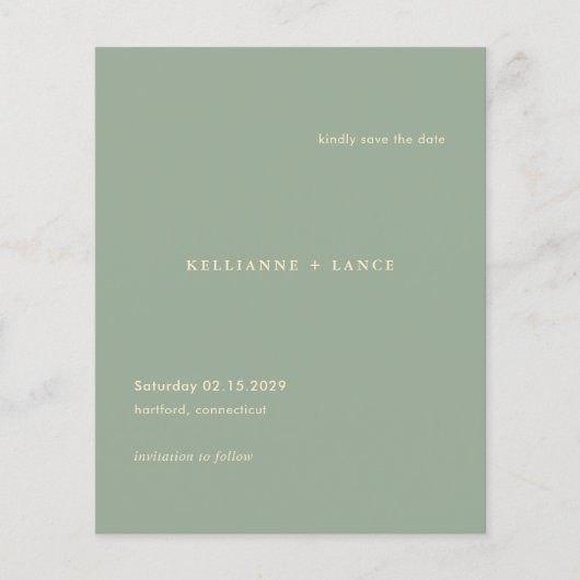 Sage Green Modern Budget Wedding Save the Date Flyer (Voorkant)