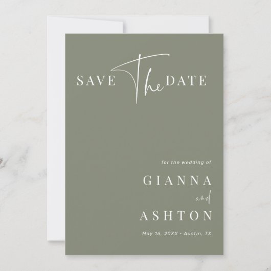 Sage Green Modern Calligraphy Wedding Photo Save The Date (Voorkant)