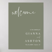 Sage Green Modern Calligraphy Wedding Welcome Sign Poster (Voorkant)