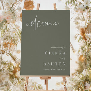 Sage Green Modern Calligraphy Wedding Welcome Sign Poster