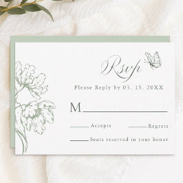 Sage Green Modern Classic Floral Wedding RSVP Kaartje