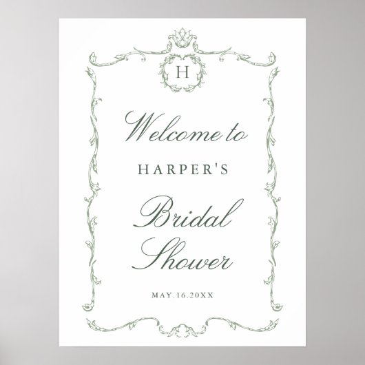 Sage Green Modern Classic French Bridal Shower Poster (Voorkant)