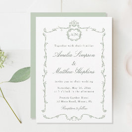 Sage Green Modern Classic French Frame Wedding Kaart