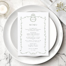 Sage Green Modern Classic French Frame Wedding Menu