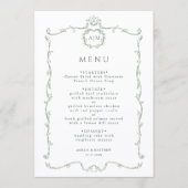 Sage Green Modern Classic French Frame Wedding  Menu (Voorkant)