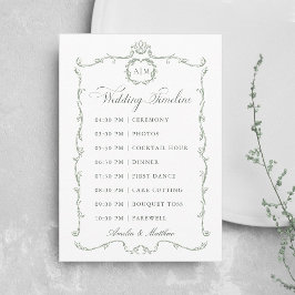 Sage Green Modern Classic French Wedding Timeline Programmakaart