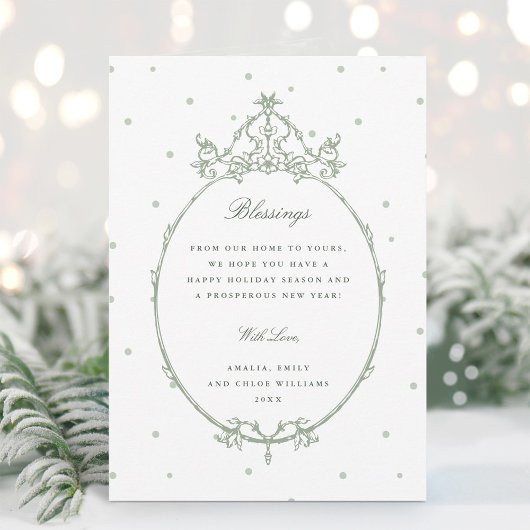 Sage Green Modern Classic Lijst Foto Feestdagenkaart