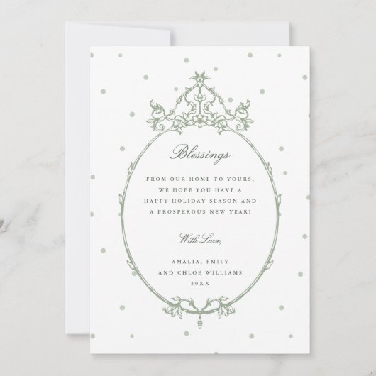 Sage Green Modern Classic Lijst Foto Feestdagenkaart (Voorkant)