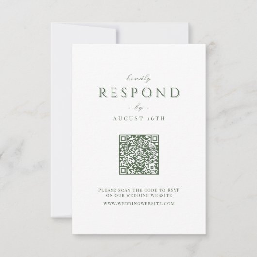 Sage Green Modern Classy Luxe QR-code Trouwen RSVP Kaartje (Voorkant)