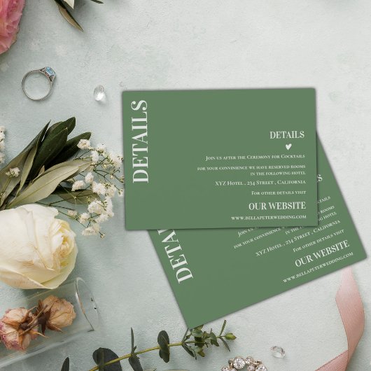 Sage Green Modern Contemedual Wedding Details Informatiekaartje
