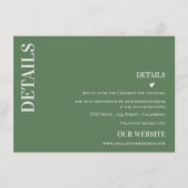 Sage Green Modern Contemedual Wedding Details Informatiekaartje (Voorkant)