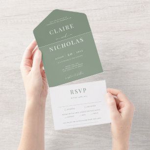 Sage Green Modern Elegant Huwelijk All In One Uitnodiging