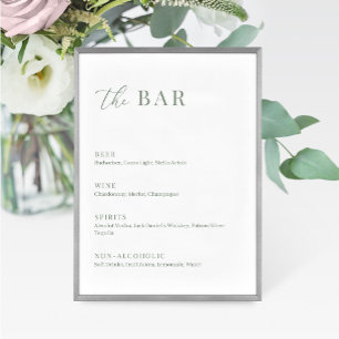 Sage Green Modern Elegant Huwelijk De Bar Menu