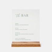 Sage Green Modern Elegant Huwelijk De Bar Menu Acryl Bord (Voorkant)