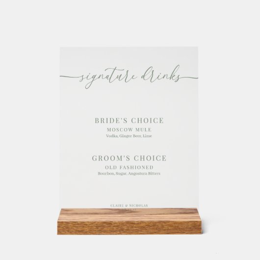 Sage Green Modern Elegant Huwelijk Handtekening Dr Acryl Bord (Voorkant)