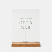 Sage Green Modern Elegant Huwelijk Open Bar Acryl Bord (Voorkant)