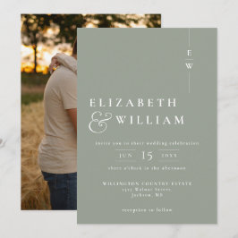 Sage Green Modern Elegant Monogram Fotobruiloft Kaart