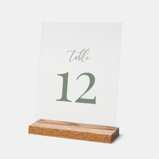 Sage Green Modern Elegant Trouwtafel Nummer Acryl Bord