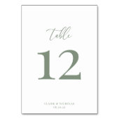 Sage Green Modern Elegant Trouwtafel Nummer Kaart (Voorkant)
