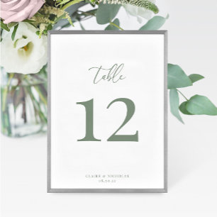 Sage Green Modern Elegant Trouwtafel Nummer Kaart