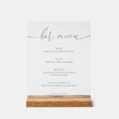 Sage Green Modern Elegant Wedding Bar Menu Acryl Bord (Voorkant)