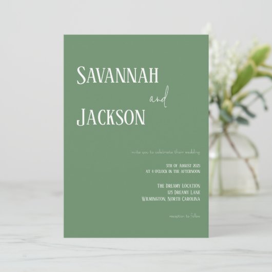 Sage Green Modern Elegant Wedding Invitation Kaart (Staand voorkant)
