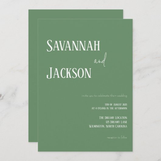 Sage Green Modern Elegant Wedding Invitation Kaart (Voorkant / Achterkant)