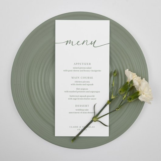 Sage Green Modern Elegant Wedding Receptie Menu