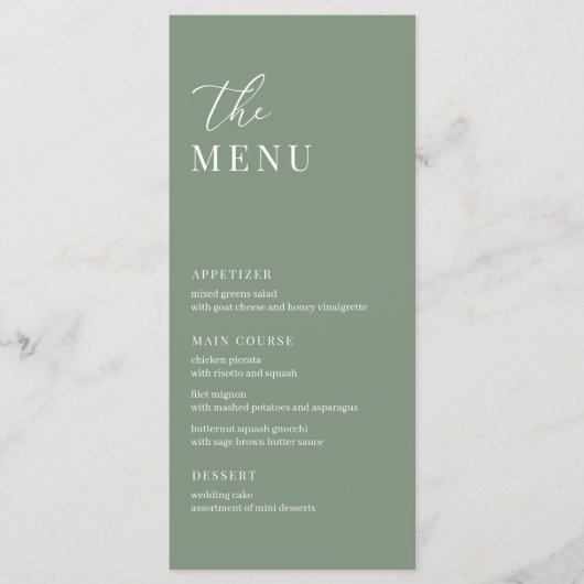 Sage Green Modern Elegant Wedding Receptie Menu (Voorkant)