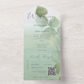Sage Green Modern Eucalyptus QR Code All In One Uitnodiging (Binnen)