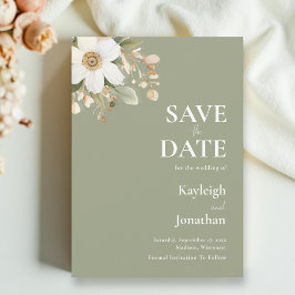 Sage Green Modern Floral Waterverf bruiloft Save The Date
