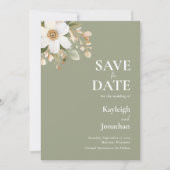 Sage Green Modern Floral Waterverf bruiloft Save The Date (Voorkant)