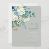 Sage green modern floral Wedding Kaart (Voorkant)